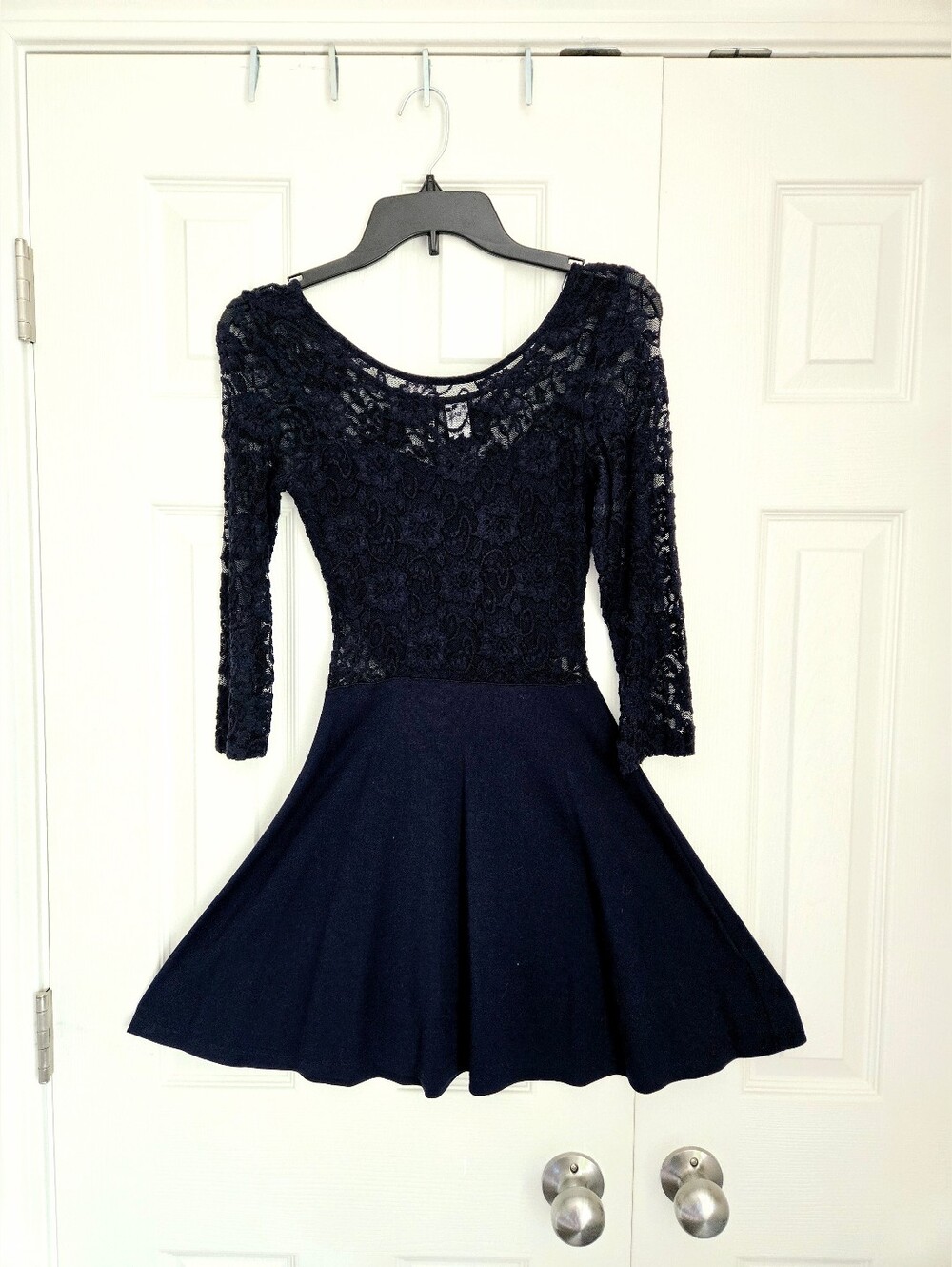 Divided Navy Blue Lace 3/4 Sleeve Skater Dress
